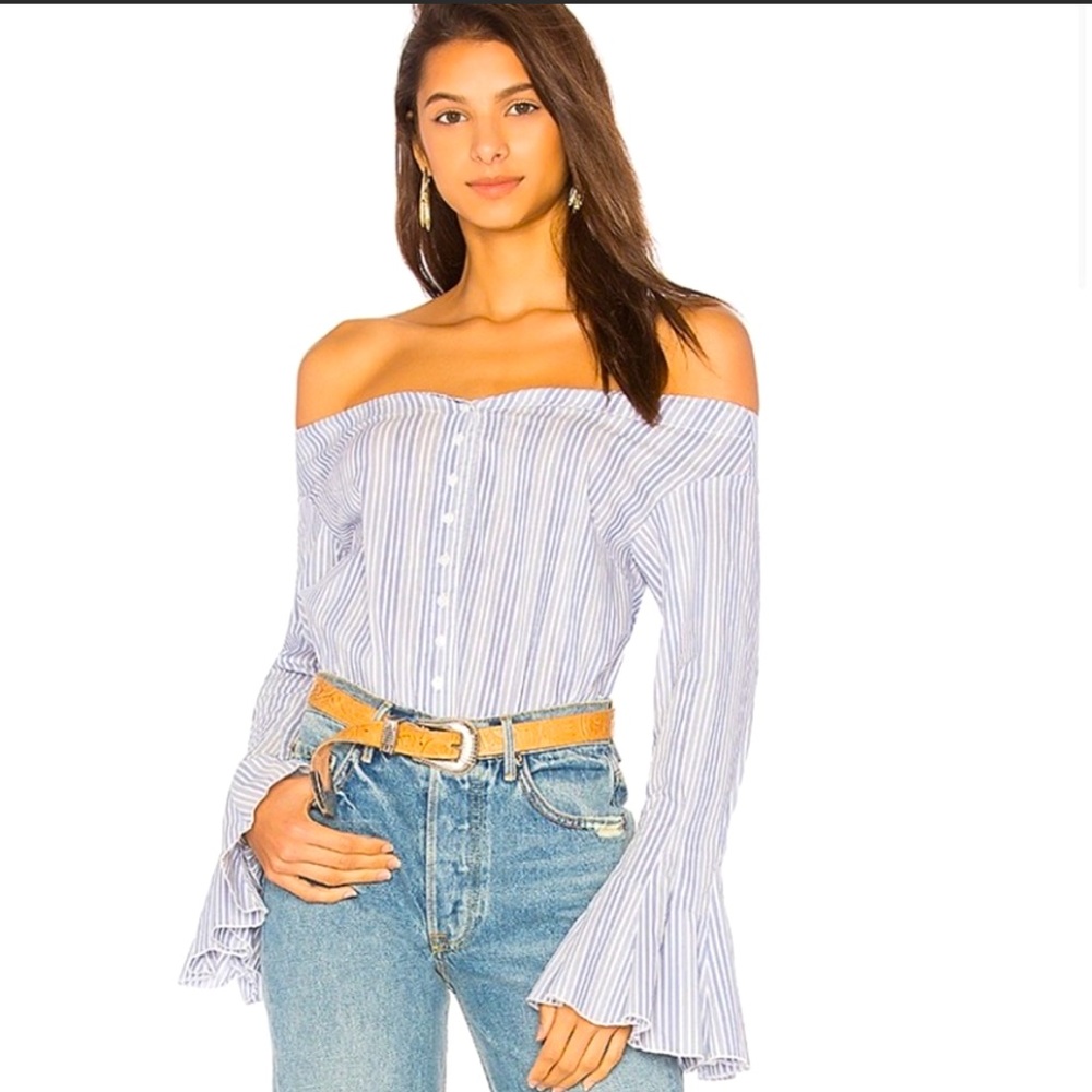 Free People March To The Beat Off-Shoulder Striped Top